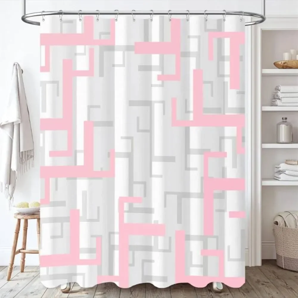 BTTN Pink Stall Fabric Shower Curtain 36x72 Geometric